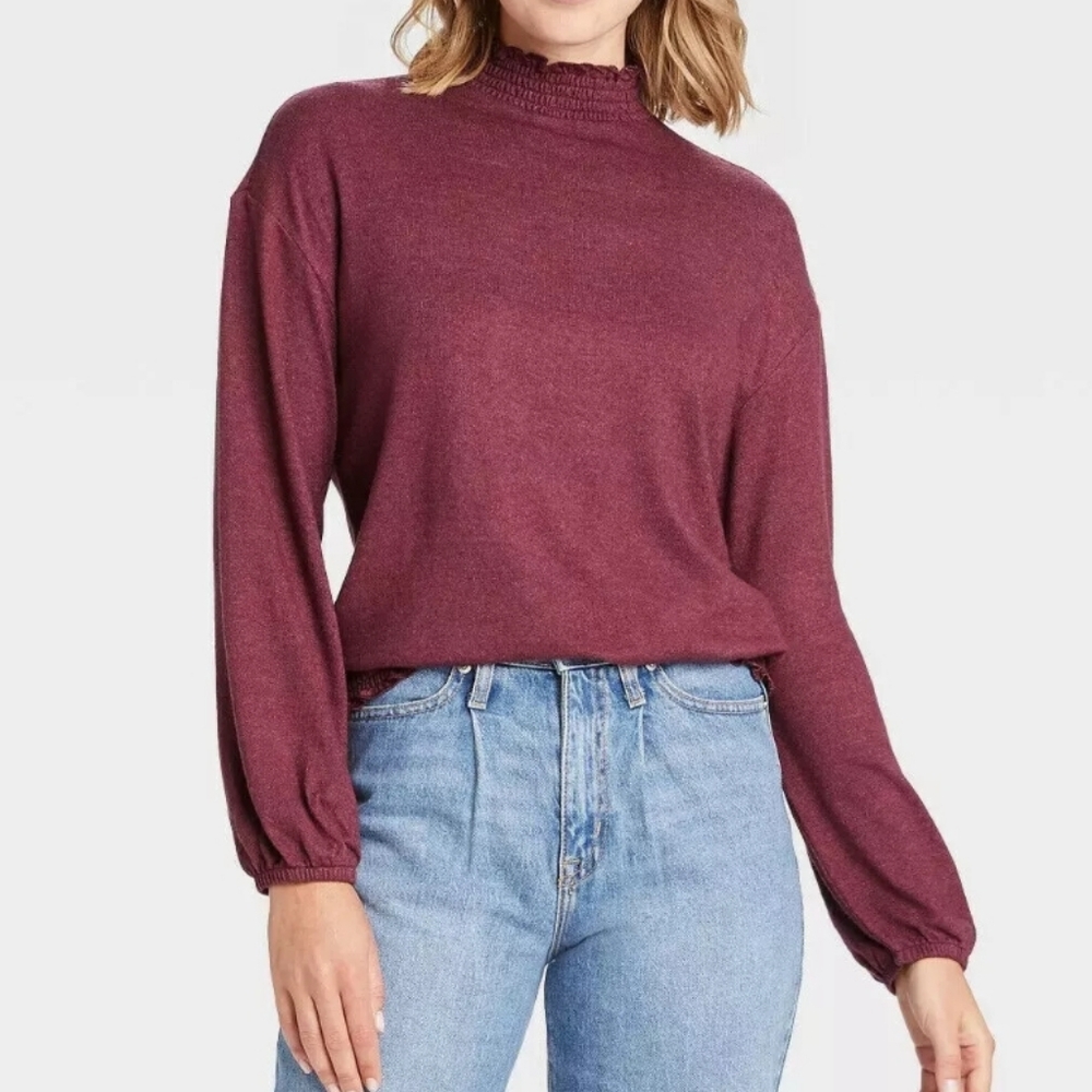NWT A New Day Burgundy Long Sleeve Top